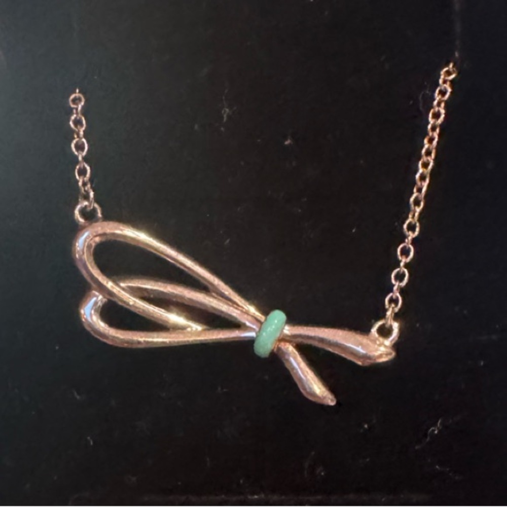 Tiffany & Co. Blue Enamel Knot Bow Pendant 16” Necklace Silver w Orig. Box Pouch - Picture 2 of 5